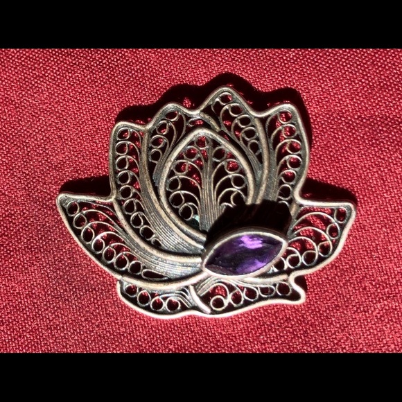 Lotus pendant with amethyst 925 - Picture 5 of 8